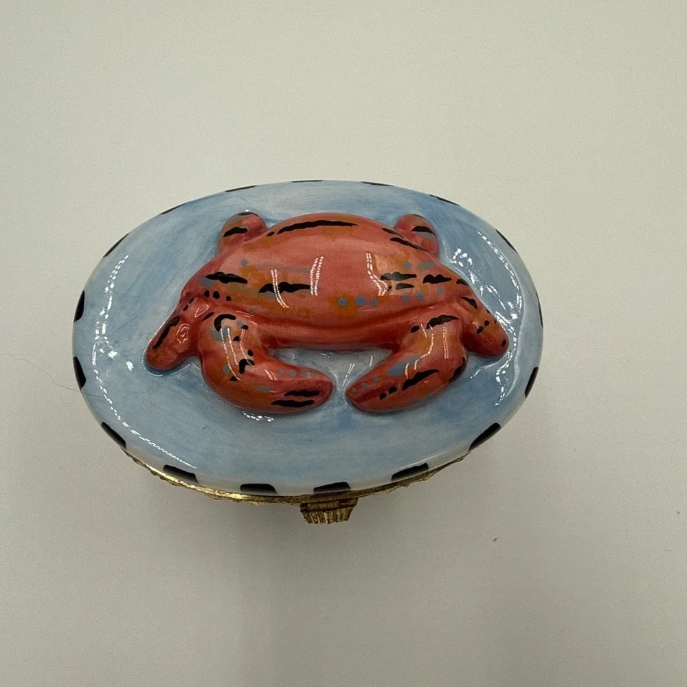 Vtg Crab Trinket Jewelry Box Eileen Tramonte Zrike Co. Beach Knick Knack